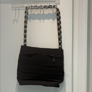 Salvatore Ferragamo Vala Gancini Black and Silver Shoulder Bag👝